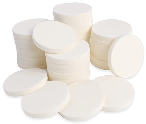 50 Pieces White Round Makeup Sponge Facial Powder Puff Cosmetic Sponge Round Foam Pad Makeup Eye Face Foundation Powder for All Skin Types, Wet and Dry Dual Use