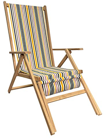 Marvin Sedia A Sdraio Relax In Legno Tela Reclinabile Pieghevole Regolabile Richiudibile Salvaspazio Prendisole Portatile Braccioli Poggiapiedi Da Mare Giardino Campeggio Esterno (Multicolor 1)