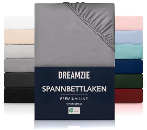 Dreamzie - Spannbettlaken 200x200 | Mikrofaser Weich – Für Dicke Matratzen – Oeko-Tex | Komfort, Atmungsaktivität, Pflegeleicht – Anthrazit