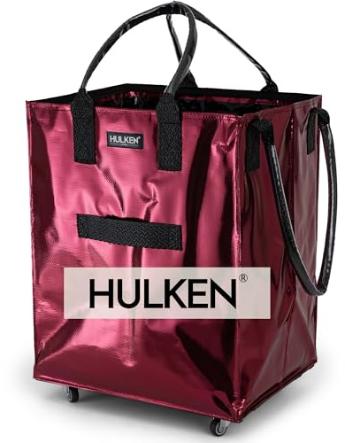 HULKEN - Large Cosmic Red Shopping Trolley on Wheels Foldable & Reusable - Rolling Shopping Bag with Wheels - Wheeled Tote - 66 lb Limit, Zipper Closure, Water-Resistance, & Unbreakable Handles