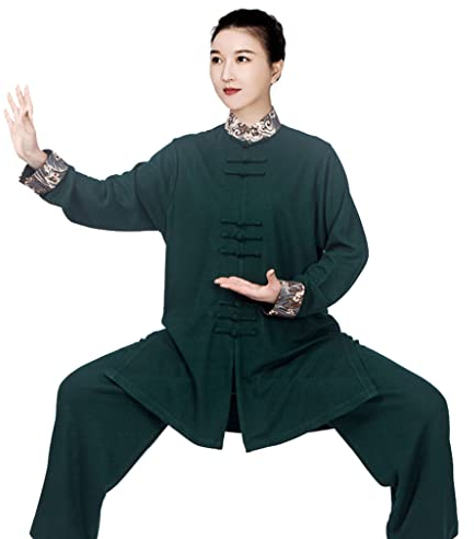 BankiE weicher Damen-Tai-Chi-Anzug, Kung-Fu-Velours, orientalischer Retro-Gymnastik-Kampfkunst-Uniform, chinesischer Stil, Morgenübungs-Kostüm (grün, S 2)
