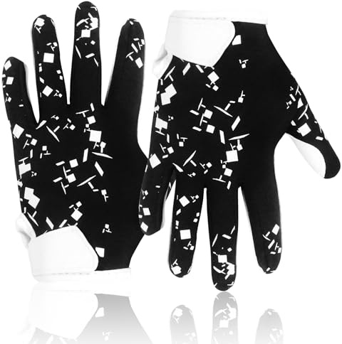 WATSAVPUP Youth Football Gloves Kids Silicone Grip Sports Receiver Gloves with Super Stick Ability for Enhanced Game Experience Training for Beginners (Fragments, XS/S(5.5-6 Inch))