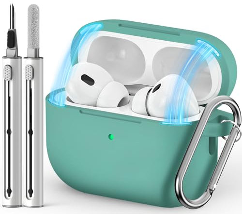 Inesore Compatible con Airpods Pro Cases Cover,Magnetic Lid Lock Silicone Protective Case for Apple Airpod Pro 2nd / 1st Generation Case, with Keychain and Cleaner Pen (Verde-M)