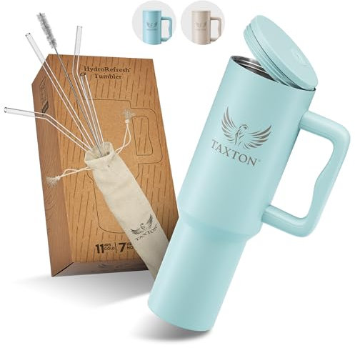 Trinkflasche [1,2 Liter] Isolierter Kaffeebecher to Go, Sportflasche - Hält 11h kalt & 7h heiß, mit Strohhalmset & Bürste- Sport, Outdoor, Wandern, Wasserflasche, Gym, Tumbler | Taxton (Ocean Sip)