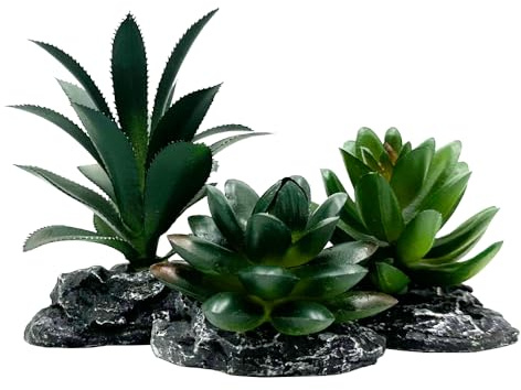 Smoothedo-Pets Reptile Artificial Plants Succulent Terrarium Decor Desert Rainforest Plant Lizard Beard Chameleon Gecko Snake Amphibious Sea Turtle Tank Accessory (Dark-Green-3pcs-Se)
