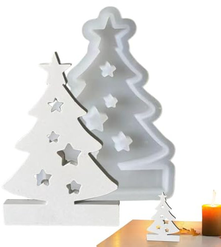 Umiocns Christmas Tree Mold,Christmas Tree Candle Holder Making Mould,Christmas Resin Moulds, Christmas Tree,Silicone Plaster Molds, Resin Candle Holder Mold Cement Ornament Mould Epoxy Casting Mold