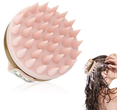 Kopfhaut Massagebürste Shampoo Bürste, Silikon Kopfhaut Massagebürste für Peeling und Kopfmassage, [Nass & Trocken] Scalp Massager,Reduziert Schuppen, Stimulieren das Haarwachstum (Rosa)