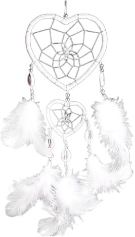 UEIOAVL Acchiappasogni, 1 pz Acchiappasogni, Acchiappasogni Vintage a Forma di Cuore Doppio con Piuma Piccolo Stile Bohémien Adatto per la Decorazione di Casa Auto e Stanza (Bianco)