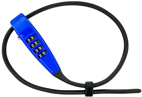 OKG 4-Digit Combination Zip Tie Lock - Anti-Scratch Stainless Steel Cable Bike Lock with Resettable Code, Secure Helmets, Skis, Prams, Bike, Cabinet, French Doors, and More (Blue)