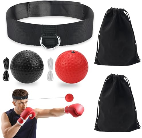 Boxe - Set di 2 palline da boxe con fascia, strumento per la reazione e l'agilità (A)