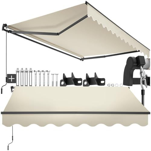 tectake® toldo retractil con Brazos articulados, fácil de Manejar con manivela, Estructura de Aluminio y Acero, Ideal para terraza, toldo Exterior, toldos Exterior terraza - 250x200 cm Beige