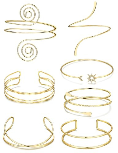 CharmBurst 7 Pezzi Bracciali Dorati, Bracciali Regolabili, Bracciali Boho, Gioielli Impermeabili, Set di Bracciali Dorati, Bracciale Punk, Bracciale per Braccio
