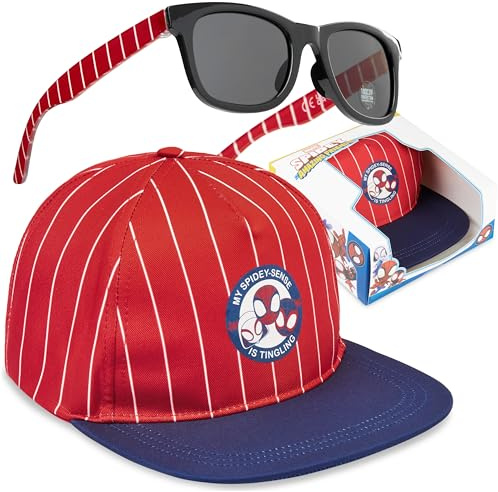 Spiderman Gorra Niño con Gafas de Sol UV400, 6-14 Años Set, Gorra Infantil Marvel y Gafas Sol Niño, Accesorios de Verano, Regalos Niños (Rojo Spiderman)