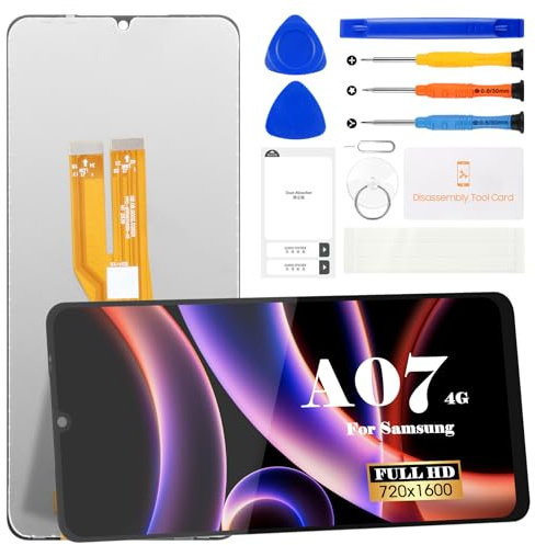 SRJTEK Pantalla LCD de repuesto para Samsung Galaxy A07 4G de 6.7 pulgadas, HD, digitalizador de pantalla, montaje completo (negro) compatible con SM-A075F + kit completo de herramientas de reparación