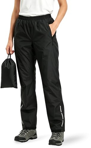 MKEOIEAU Waterproof Trousers Womens with Reflective Strip, Lightweight Rainy Overtrousers Mesh Lined for Ladies, Windproof Pants for Outdoor Walking Golf Hiking Rainwear Black