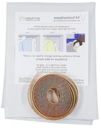 Easyblinds Easynight Premium blackout blind, thermal, self-adhesive attachments, OEKO-TEX fabric, WHITE, cut to any shape/size up to 200x135cm, Full Blackout, Easy To Use, Temporary Or Permanent