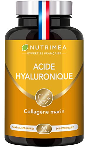 ACIDE HYALURONIQUE - Avec Collagène Marin - 100% Pur - Riche en Vitamines A & C - Anti Rides, Anti Age & Articulations - Agit en Profondeur - 60 Gélules Vegan - Nutrimea - Fabriqué en France