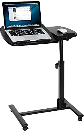 SUPER DEAL Overbed Angle & Height Adjustable Mobile Rolling Laptop Stand with Lockable Wheels Sofa/Bed Side Table Hospital Table Stand Cart