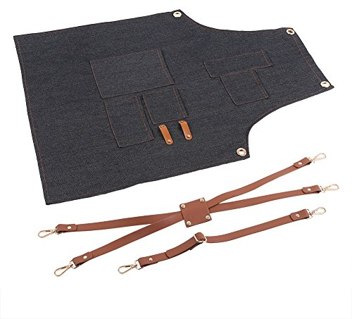 Tablier De Travail Denim Jean Tablier De Chef Réglable Avec Sangles Croisées En Cuir Multi-poche Pour Femmes Hommes Artisans Peintre Artisanat Travailler(#C)