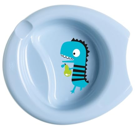 Chicco Plato de Comida Papilla Fácil, plato para niños pequeños con base antideslizante, diseño ergonómico, plato de destete, 6M+, bebé, Azul celeste