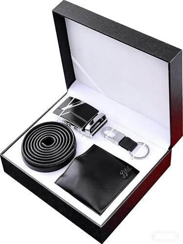 WOTENCE Set Regalo Uomo Regalo per Uomo,Cintura In Pelle Portafoglio Portachiavi,Regalo UomoCompleanno Regalo di Natale San Valentino Regalo Papà（SetA）