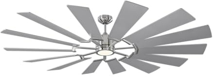 Monte Carlo 14PRR72BSD Prairie Grand Windmill Energy Star 72 Outdoor Ceiling Fan with LED Light and Hand Remote Control, 14 Wood Blades, Brushed Steel