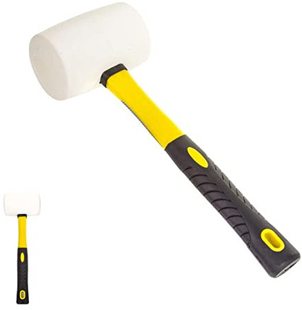 Dapetz ® 32oz White Rubber Mallet with Solid Rubber Head and Fiberglass Handle, Durable & Lightweight with Ergonomic Soft Grip, for Tiling, Bricklaying, Slabs, Tent Pegs, Paving Mallet