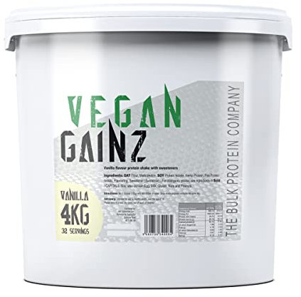Vegan Gainz 4kg - Plant Based Protein Powder - Weight Gainer- 32 Servings & 30g Protein Per Serving - The Bulk Protein Company (Vanilla)