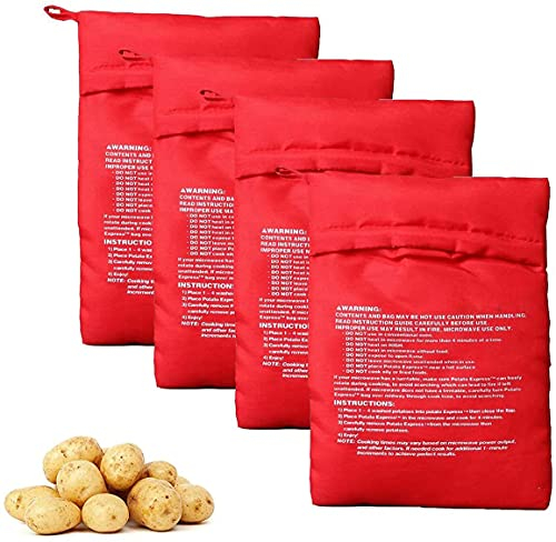 Lot de 4 sacs à pommes de terre réutilisables pour micro-ondes Rouge 4 minutes