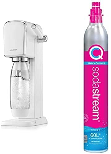 SodaStream Art Sparkling Water Maker, Sparkling Water Machine & 1L Fizzy Water Bottle, Retro Drinks Maker w. BPA-Free Water Bottle & 2x 60L SodaStream Gas Cylinders for Home Carbonated Water - White