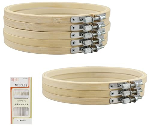 SZCXDKJ Paquete de 8 mini círculo de bambú de 6 pulgadas, aro bordado de punto de cruz para manualidades, costura práctica
