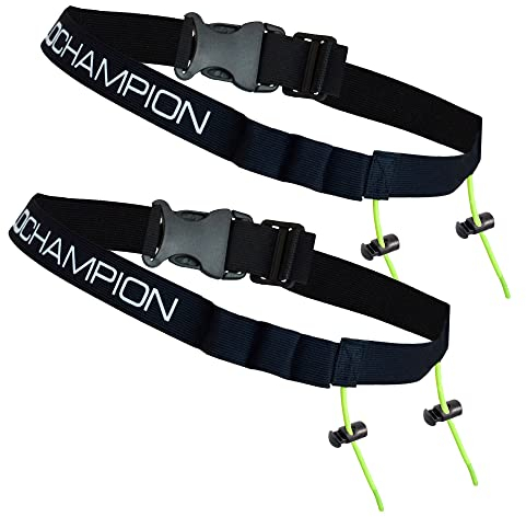 VeloChampion Running Waistpack Belt – Elastischer Stretch-Gürtel mit Clip-Verschluss für Triathlon, Marathon, Radfahren und Startnummernhalter (Erwachsene S/M + Gelschlaufen, 2)