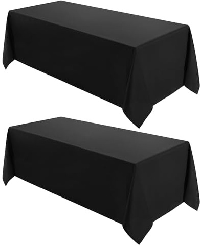 VidaFete 2 Pack 90*132inch Rectangle Tablecloth Polyester Table Cloth，Stain Resistant and Wrinkle Polyester Dining Table Cover for Kitchen Dinning Party Wedding Rectangular Tabletop Decoration(Black)
