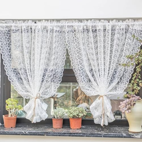 Yaland Skivgardin med spetsdesign, delikat genomskinlig gardin i kök, levande siffror lantlig stil 1 styck, vit, B x H 130 x 140 cm