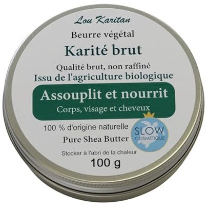 Lou Karitan Beurre de Karité brut, 100% vierge,Non raffiné, Pot de 100 gr