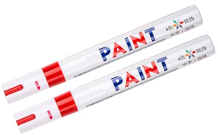 CHAN&SIJIA 2× Universal Waterproof Permanent Paint Marker Pen Car Tire Rubber Metal Glass, Art Craft DIY, Wood,Plastic, Rock Paint, Stone, Mugs, Canvas (Red)