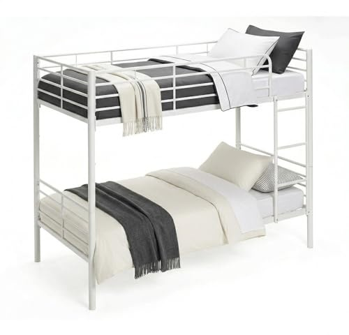 LETTO A CASTELLO DIVISIBILE TWINS - Bianco - 90 x 190 Letto a castello in metallo pratico e resistente. Divisibile in 2 letti singoli. Scala inclusa. Ringhiera completa.