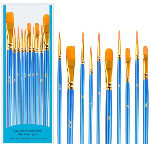 SUTOUG Penselset, 2-pack 20 st trä nylon runda spetsborstar, akvarellborstar för olja akrylmålning, stenmålning, ansikts- och nagelmålning, blå