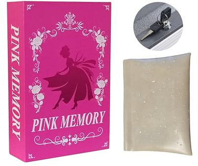 Book Safe with Key Lock - Hidden Compartment Security Box for Cash, Jewelry & Passports | Portable Steel Lockbox for Home, Office, Travel | 9.5x6.2x2.2 | Cosmetic Bag Included (Pink Memory)