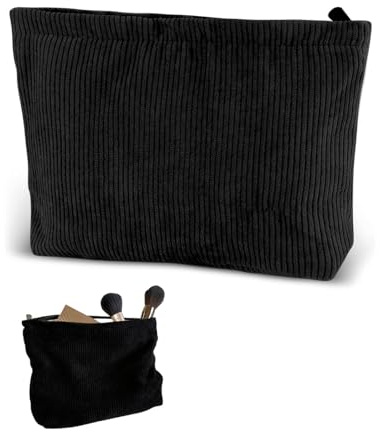 KGDUYC 1 sac cosmétique en velours côtelé, petit sac cosmétique, sac en toile, organisateur, trousse de toilette de voyage, organisateur d'accessoires pour femmes, noir