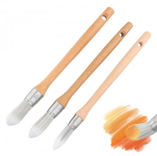 Husalsea 3 Pinceles de Pintura Cepillo de Cabeza Redonda Pincel de Pintura Cepillo de Pared 3 Tamaños Cepillo de Manija Extendida