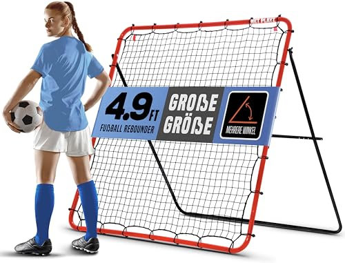 Rebounder für Fußball, 150 x 150 cm, Fußball Geschenke für alle Altersgruppen, Auch für Handball, Volleyball und Basketball I Rückprallwand Prellwand Fussball, 6 einstellbare Winkel