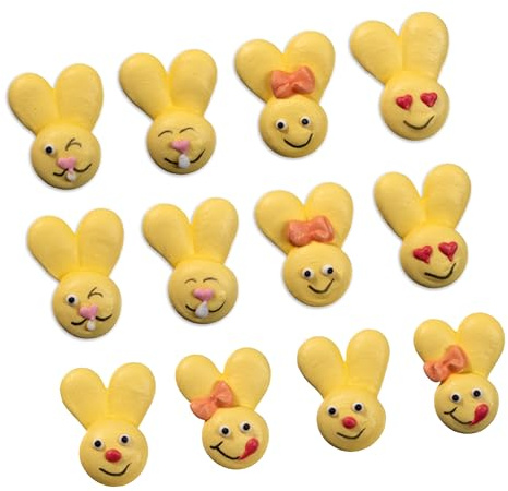 Kaffeehaus Diamant essbare Zuckerfiguren Bunny-Set – 12 Osterhasen-Emojis aus Zucker – 2x6 lustige Hasengesichter – Kuchendeko für Muffins, Torten & Cupcakes – Perfekt für Ostergebäck & Desserts