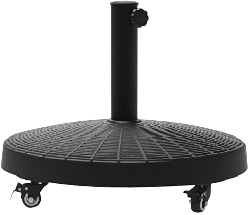 Outsunny Base para Sombrilla Redonda Ø52 cm 22,7 kg Soporte para Parasol de Resina con Ruedas Pie para Sombrilla con Postes Ø38 mm y Ø48 mm Diseño de Ratán para Jardín Patio Terraza Negro