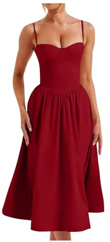 2025 abito corsetto donna spalline bustier abito midi corsetto fluente orlo pieghettato spugna abito da spiaggia donna