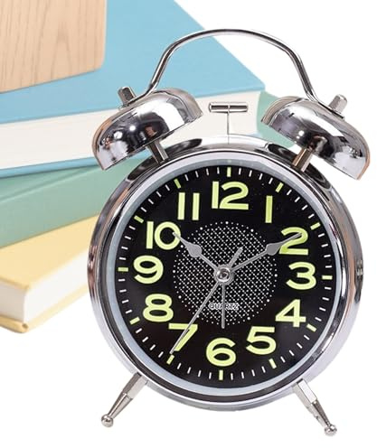 Réveil mécanique, minuterie analogique lumineuse, montre silencieuse sans tic-tac, facile à lire, taille compacte de 7,6 cm, pour chambre à coucher, bureau, voyage, personnes âgées, dormeurs et plus