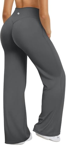 OQQ Pantalons Femme de Yoga Sport Stretch Taille Haute Décontractés Fitness Gym Droit Pantalon pour Femmes Gris foncé Longer