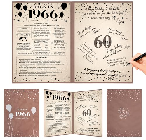 Crenics 60th Birthday Decorations for Women or Men, Vintage Back in 1966 Poster, 60th Birthday Guest Signature Book, Awesome 60 Anniversary Birthday Gifts