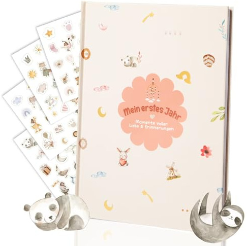 Mein erstes Jahr Babytagebuch – Babyalbum im Panda-Design, 28,5x21cm Erinnerungsbuch | Zur Babyparty, Taufe & als Erinnerungsgeschenk