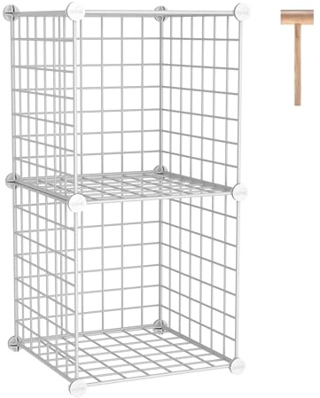 C&AHOME Wire Cube Storage, 2-Cube Storage Organizer Metal, C Grids Storage Bins Shelving, Modular Bookshelf Shelf, Closet Cabinet Ideal for Bedroom, Office 12.4”L x 12.4”W 24.8”H White UWCS3002W